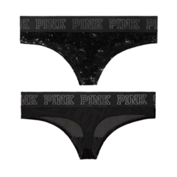 PINK Victoria's Secret Other - VS PINK Logo Velvet Thong Black